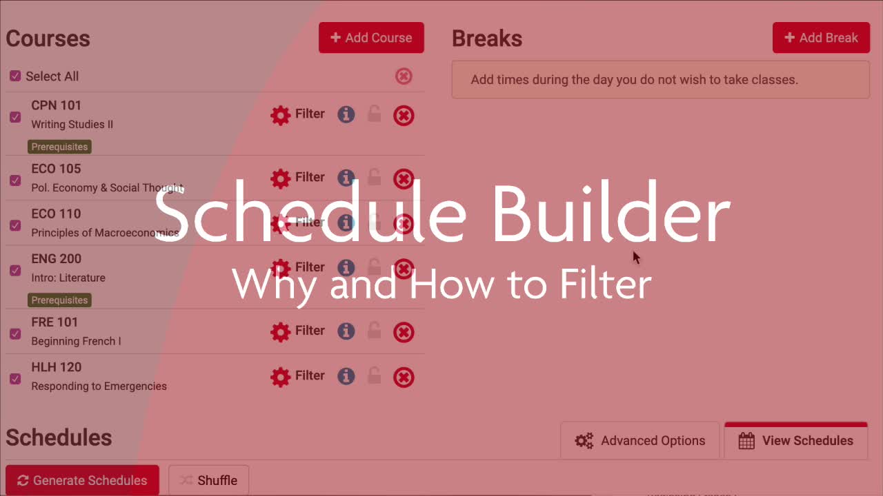 Schedule Builder Why and How to Filter Course Sections